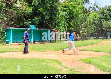 Players from top Cuban baseball league team Havana Industriales during practice game on a ...