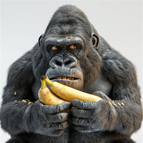 A Gorilla Holding Bananas In His Hands And A Picture Of A Gorilla