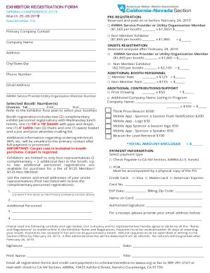 Fillable Online Exhibitor Registration Form Ca Nv Awwa Fax Email