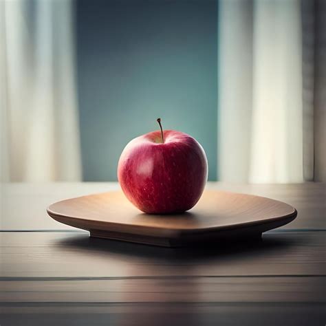 Premium AI Image | a red apple on a wooden plate on a table.