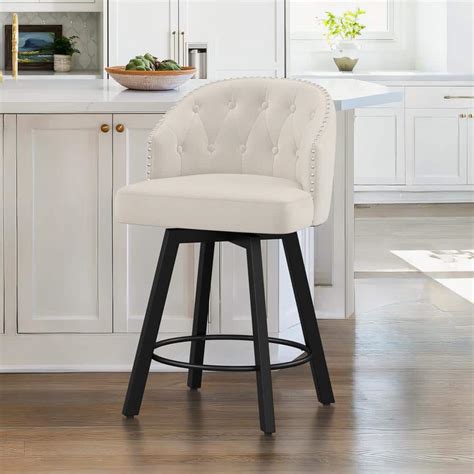 Lue Bona Arturo In Beige Linen Fabric Upholstered Swivel Bar Stool