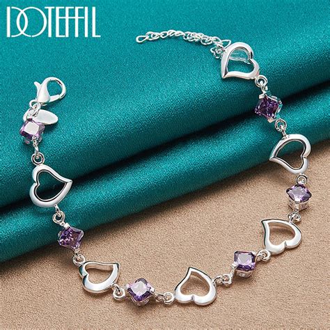 Doteffil Prata Esterlina Cora O Roxo Aaa Zirc O Pulseira Para