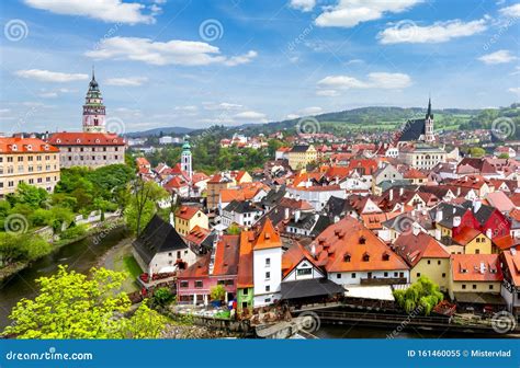 Cesky Krumlov Cityscape with Castle and Old Town, Czech Republic Stock ...