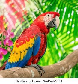 Descargar Fondos De Pantalla Premium Guacamayo Rojo Posado En Una Rama