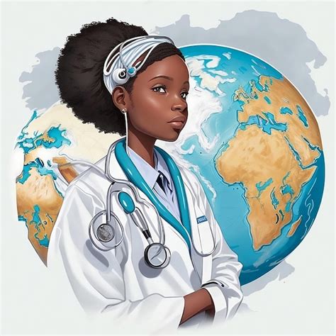 Premium Photo | A woman with a stethoscope around her neck is standing in front of a world map ...