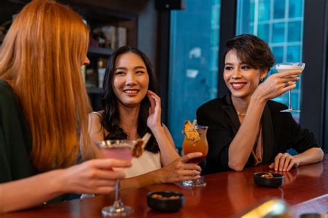 Group Of Beautiful Woman Hangout Nightlife Party Together At Luxury Bar