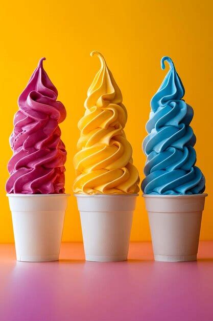 Premium Photo Three Ice Cream Cones With Different Colors