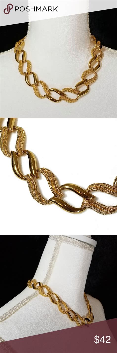 Vintage Napier K Gold Plate Textured Necklace Textured Necklace