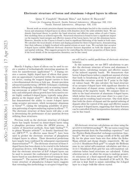 Pdf Electronic Structure Of Boron And Aluminum Delta Doped Layers