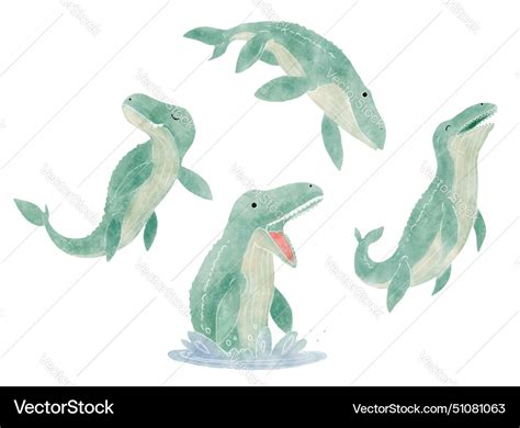 Mosasaurus Cute Dinosaur Cartoon Characters Vector Image