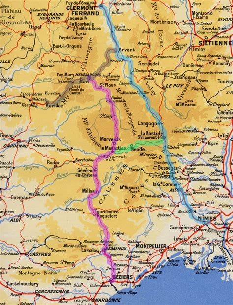 Map Of The Railways Of The Massif Central And Surroundings In 1950