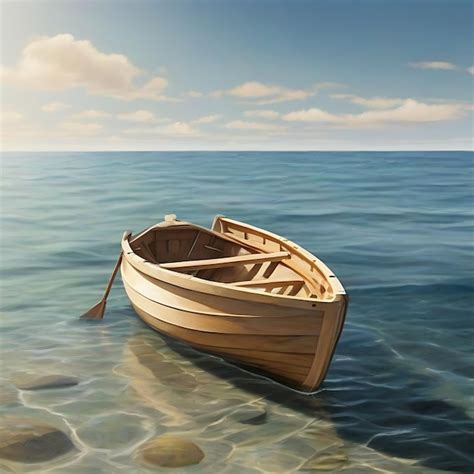 Premium Ai Image Small Wooden Boat With Oars In The Ocean Sunny Day Ai