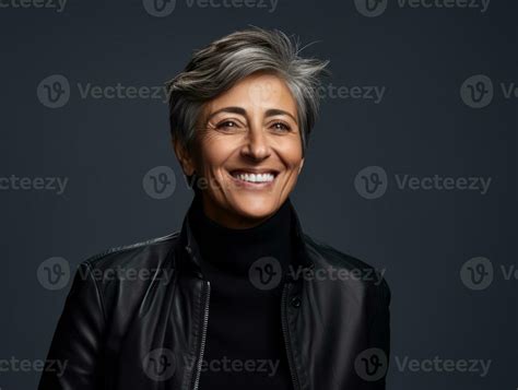 50 Year Old Mexican Woman In Emotional Dynamic Pose On Solid Background Ai Generative 28955356