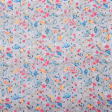 Printed Leaves Embroidered Hakoba Fabric