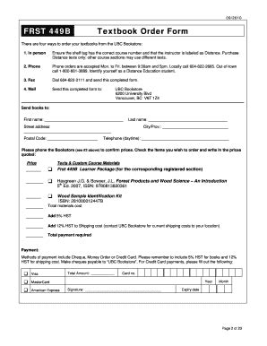 Fillable Online Frst B Textbook Order Form Fax Email Print Pdffiller