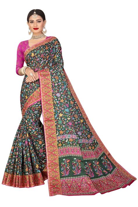 Party Wear Multicolor Jaquard Digital Printed Saree M With Blouse