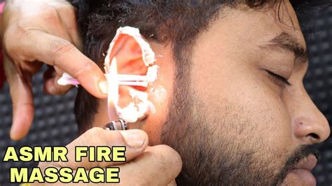 Asmr Ear Massage With Fire Head Scratching By Relaxing Barber Ear