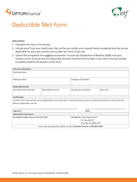 Fillable Online Deductible Met Form Fax Email Print Pdffiller