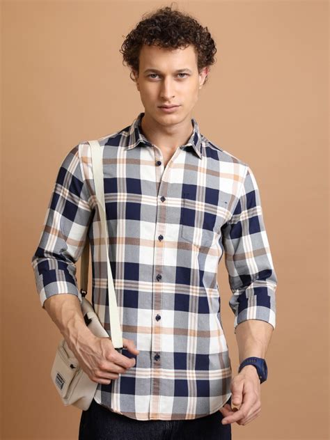 Buy Highlander Navy White Checked Slim Fit Casual Shirt For Men Online