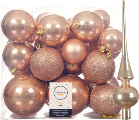 Kunststof Kerstballen Met Glazen Piek Toffee Bruin Delig Bol