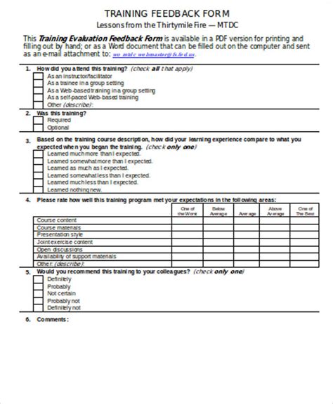 Free Sample Feedback Forms In Ms Word Pdf