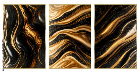 Ilustrace 3d Wallpaper For Wall Frames Golden And Black Liquid Marble