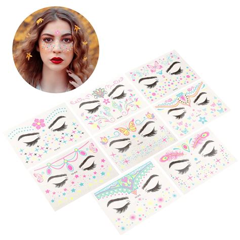 8 Sheets Temporary Tattoos Neon Glow Tattoos Sticker Body Face Skin ...
