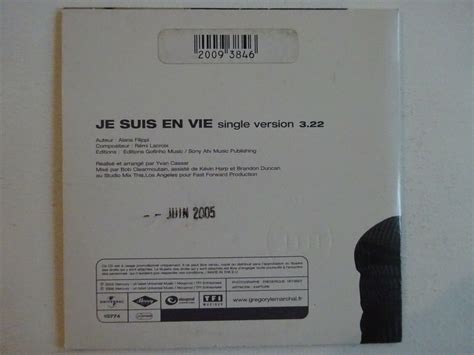 Gregory Lemarchal Je Suis En Vie Single Version ♦ Cd Single Promo ♦