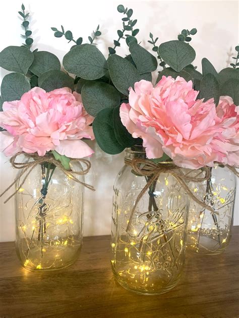 Pink Centerpiece Lighted Mason Jar Wedding Centerpieces Etsy