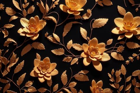 Premium Photo A Black Background With Gold Flowers And Leaves