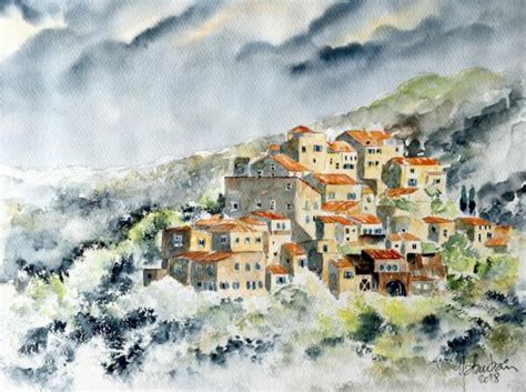 Le Village Corse Malandain Aquarelle