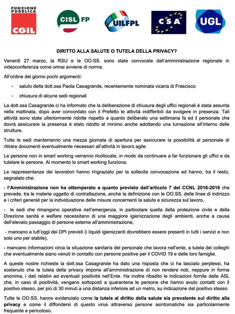 Incontro Tecnico Sindacale Del 27 03 2020 Nota Congiunta CGIL CISL