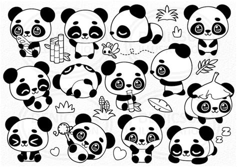 Kawaii Panda Clipart Baby Panda Vector Chibi Panda Doodle Etsy Panda