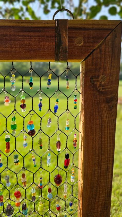 Cedar Framed Beaded Chicken Wire Suncatcher Etsy