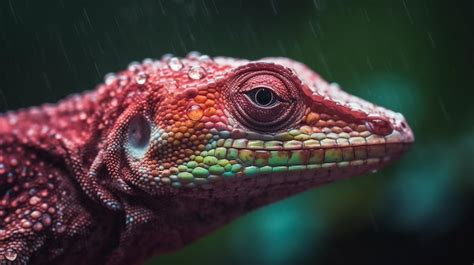 Un Lagarto Colorido Con La Cabeza Verde Est Bajo La Lluvia Foto Premium