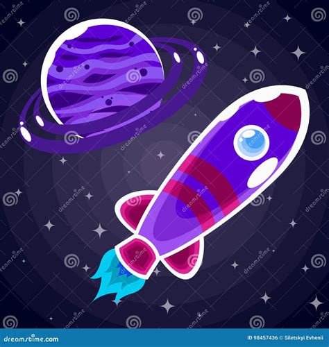 Sticker A Purple Space Rocket With A Porthole That Flies Past A Purple