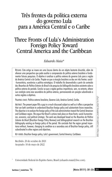 PDF Três frentes da política externa do governo Lula para a América