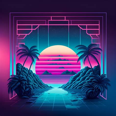 Premium Photo | Vaporwave retro background synthwave illustration