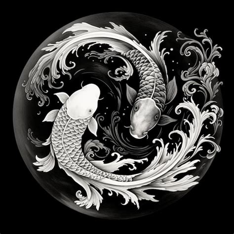 Peixe Koi símbolo yin yang preto e branco Foto Premium