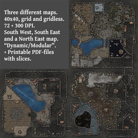 Vtt Battle Maps Fantasy Town Modular Dungeon 1 40x40 3 Parts Penguincomics Vtt Battle