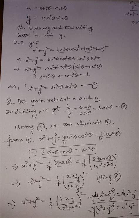 Eliminate Theta X Sin Theta Cos Theta And Y Cos Theta Sin Theta