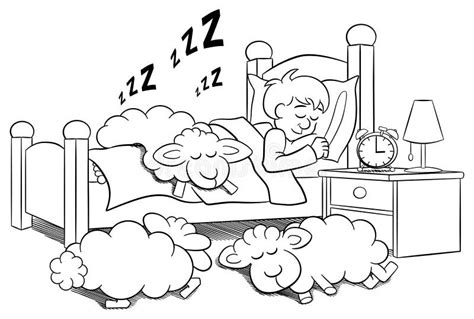 Sheep Fall Asleep On The Bed Of A Sleepless Man Stock Vector