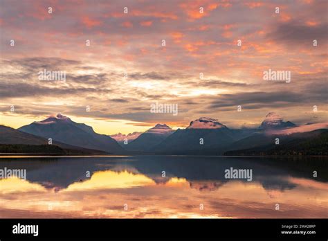 Sunset At Lake Mcdonald Apgar Village West Glacier Glacier National Park Montana Usa Stock