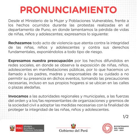 Ministerio De La Mujer Y Poblaciones Vulnerables On Twitter