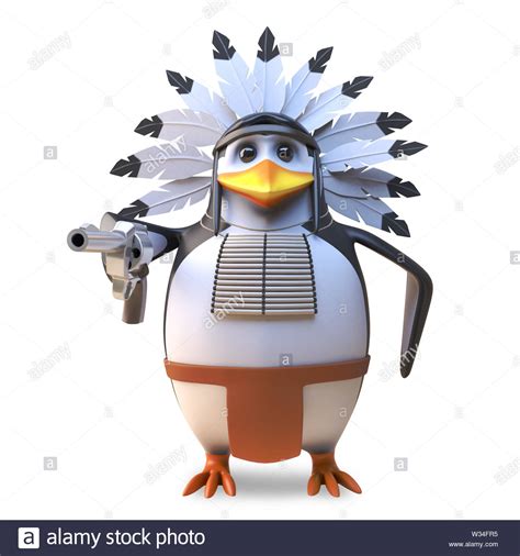 Gentle Native American Indian Penguin Chief Smoking His Peace Pipe And