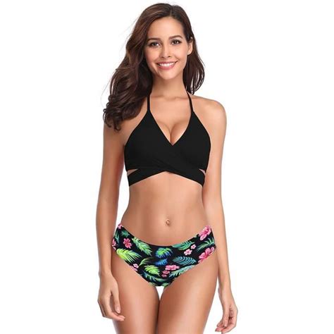 Maillot De Bain Pieces Femme Bikini Push Up Rembourr Halter R Glable Criss Cross Bandage