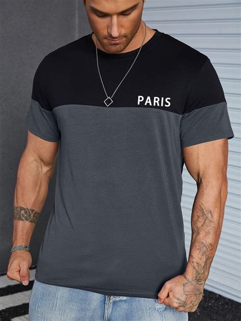 homens Camiseta bloco de cores carta gráfica Roupas masculinas