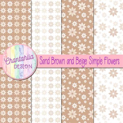 Sand Brown And Beige Simple Flowers Digital Papers