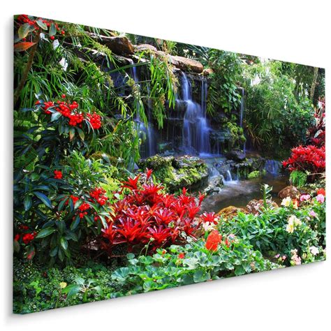 Obraz Ścienny Canvas WODOSPAD w Ogrodzie Natura 3D Pejzaż 120cm x 80cm