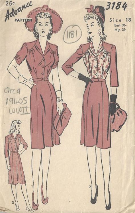 1940s WW11 Vintage Sewing Pattern DRESS B36 1811 The Vintage